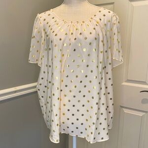LC Lauren Conrad Blouse Pleat Neck Short Sleeve XXL Cream Gold New with Tag
